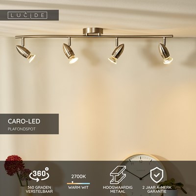 Lucide CARO-LED - Plafondspot - LED - GU10 - 4x5W 2700K - Mat chroom